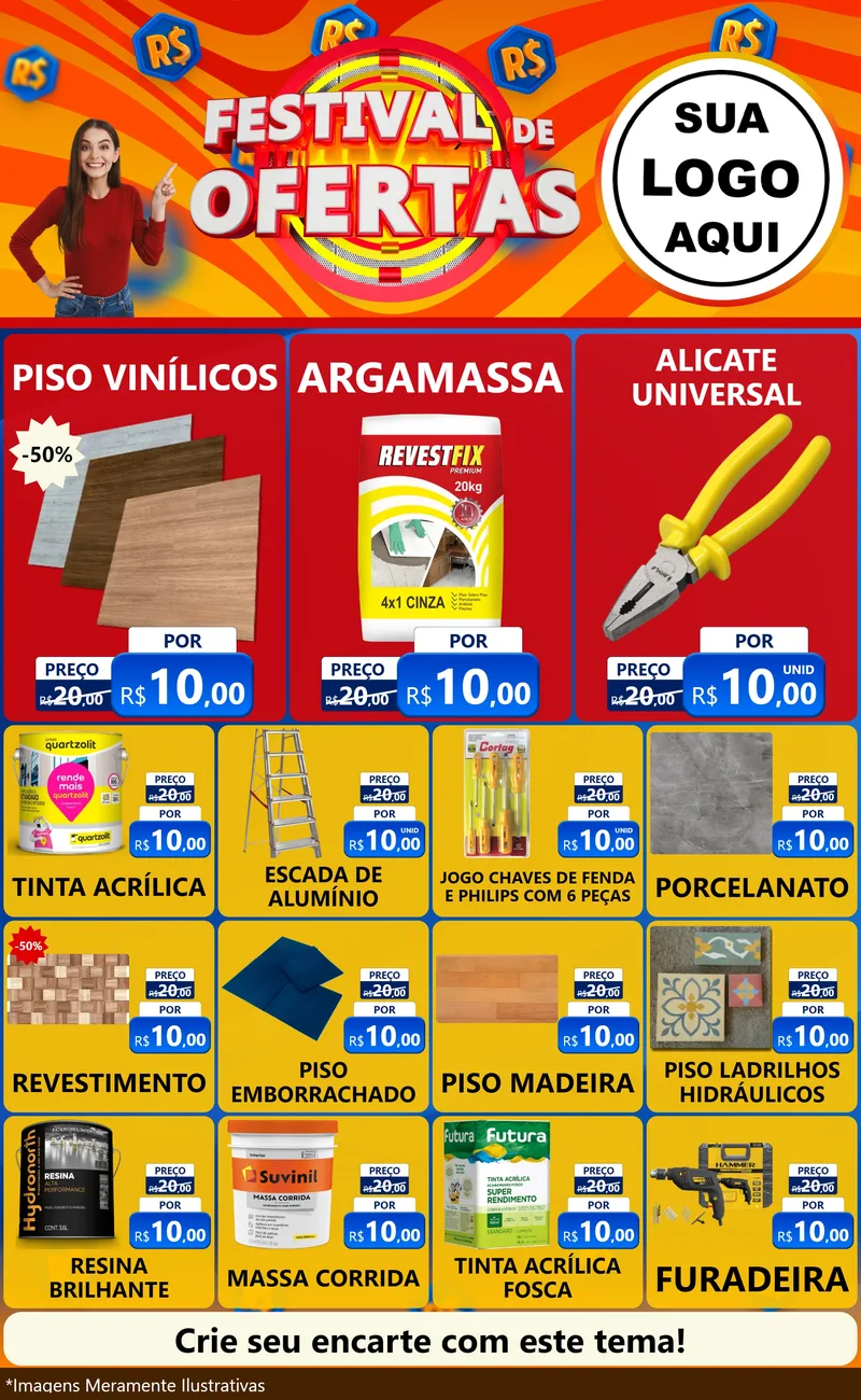 Modelo de Encarte para Encarte Grande com o tema Festival de Ofertas para Material para Construção