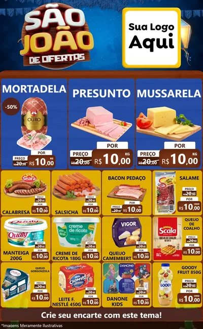 Modelo de Encarte para Encarte Grande com o tema São João Ofertas Imbatíveis! - Junina para Frios e Laticínios