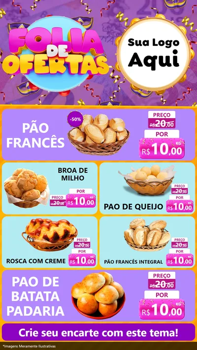 Modelo de TV para TV Vertical com o tema Folia de Ofertas para Padaria