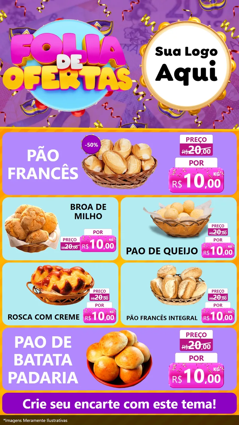 Modelo de TV para TV Vertical com o tema Folia de Ofertas para Padaria