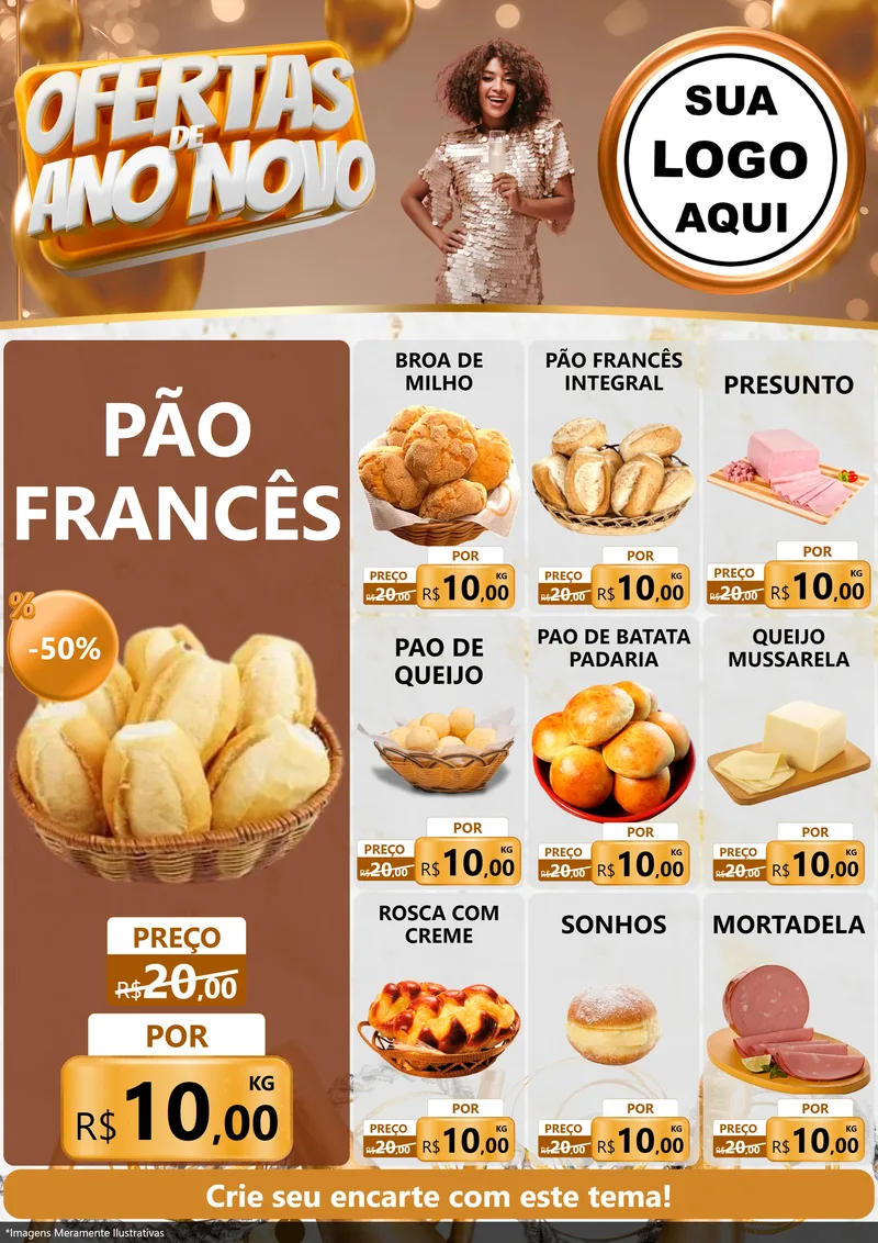 Modelo de Encarte para Encarte A4 Vertical com o tema Ofertas de Ano Novo para Padaria