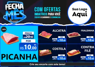 Modelo de Encarte para Encarte A4 Horizontal com o tema Fecha Mês para Açougue