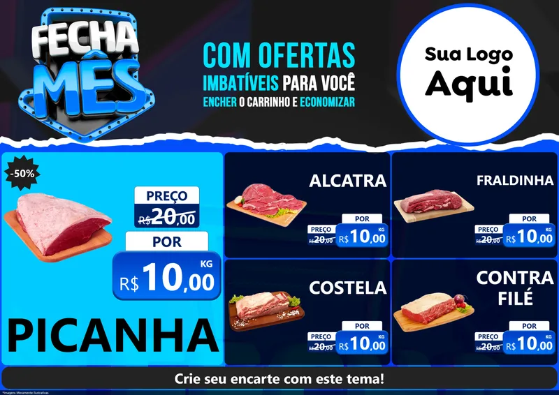 Modelo de Encarte para Encarte A4 Horizontal com o tema Fecha Mês para Açougue
