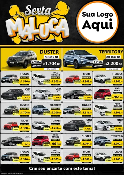 Modelo de Encarte para Encarte A4 Vertical com o tema Sexta Maluca para Concessionaria de Carros