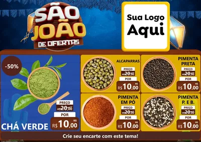 Modelo de Encarte para Encarte A4 Horizontal com o tema São João Ofertas Imbatíveis! - Junina para Produtos Naturais