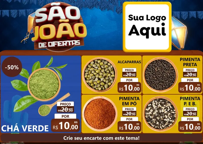 Modelo de Encarte para Encarte A4 Horizontal com o tema São João Ofertas Imbatíveis! - Junina para Produtos Naturais