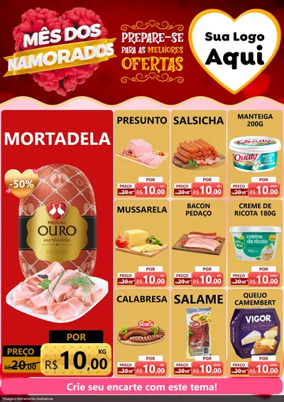 Modelo de Encarte para Encarte A4 Vertical com o tema Mês dos Namorados para Frios e Laticínios