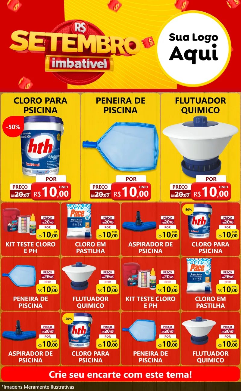 Modelo de Encarte para Encarte Grande com o tema Setembro Imbatível para Produtos para Piscina
