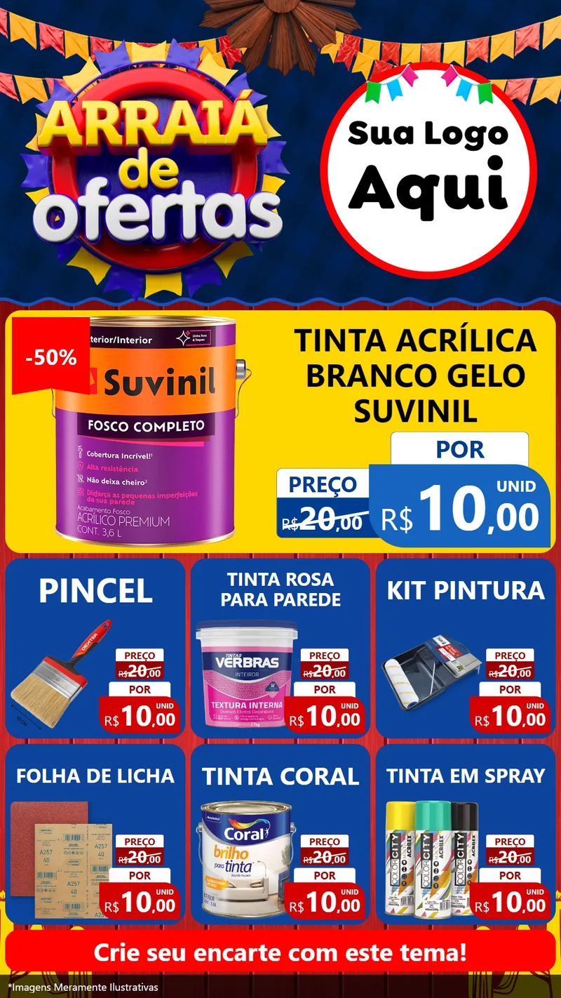 Modelo de Rede Social para Stories com o tema Arraiá de Ofertas para Tintas e Ferramentas