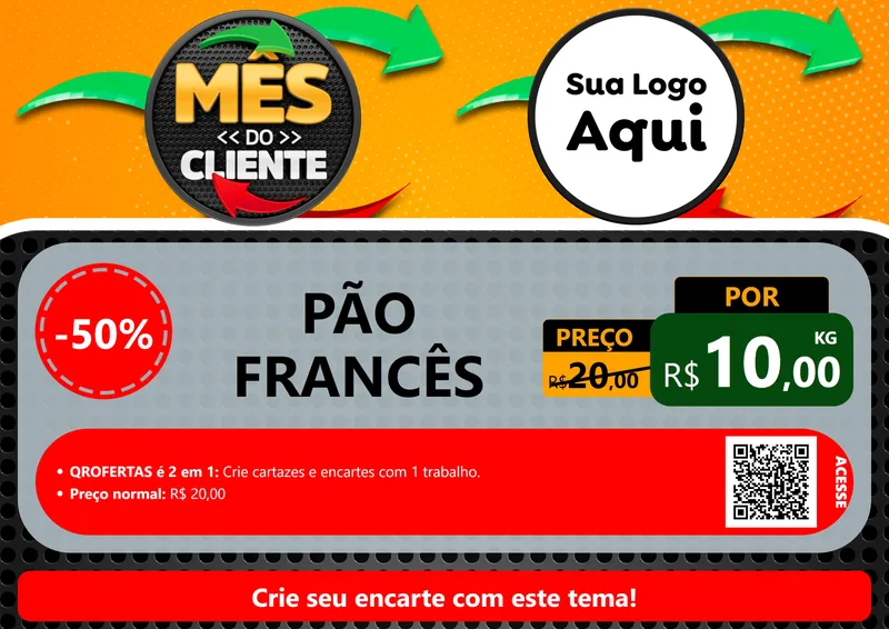Modelo de Cartaz para Cartaz A4 Horizontal com o tema Mês do Cliente para Padaria