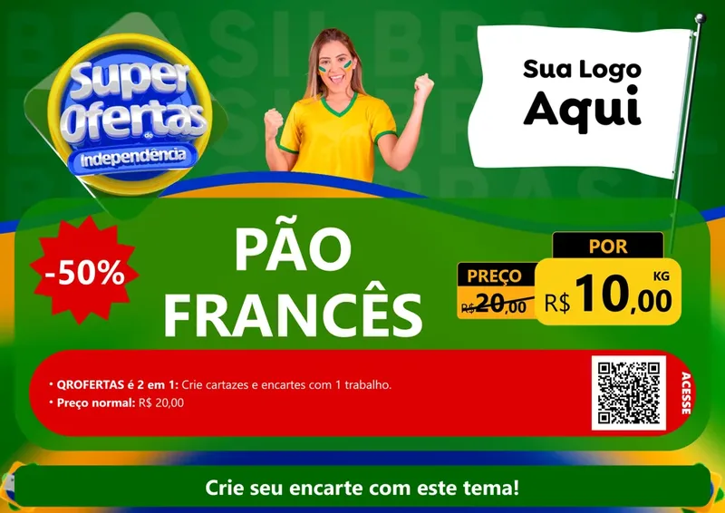 Modelo de Cartaz para Cartaz A4 Horizontal com o tema Super Ofertas de Independência para Padaria