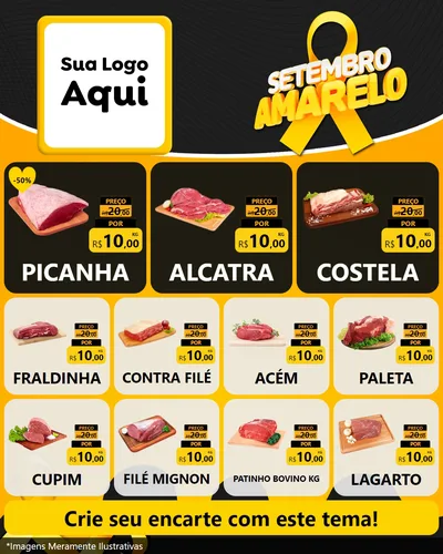 Modelo de Rede Social para Feed Instagram com o tema Setembro Amarelo para Açougue