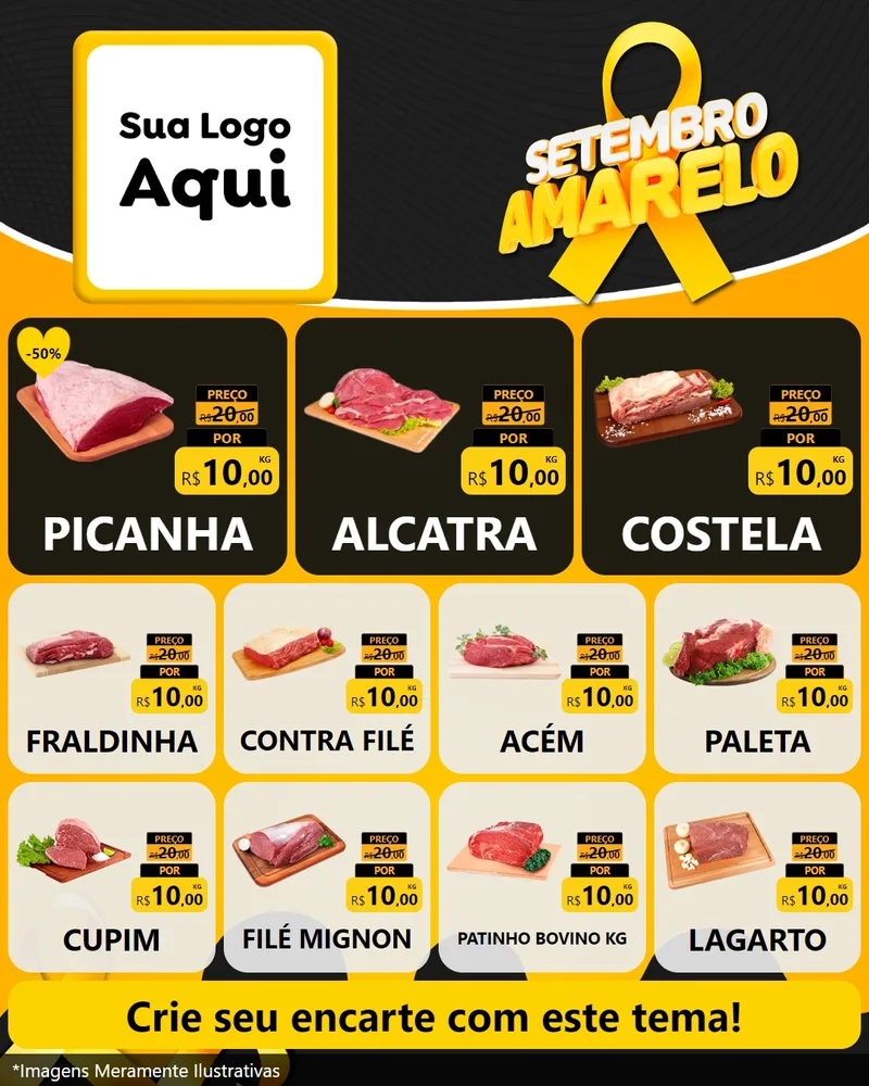 Modelo de Rede Social para Feed Instagram com o tema Setembro Amarelo para Açougue