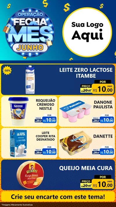 Modelo de TV para TV Vertical com o tema Operação Fecha Mês, Junho para Frios e Laticínios