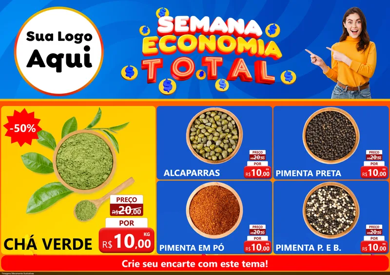 Modelo de Encarte para Encarte A4 Horizontal com o tema Semana Economia Total para Produtos Naturais