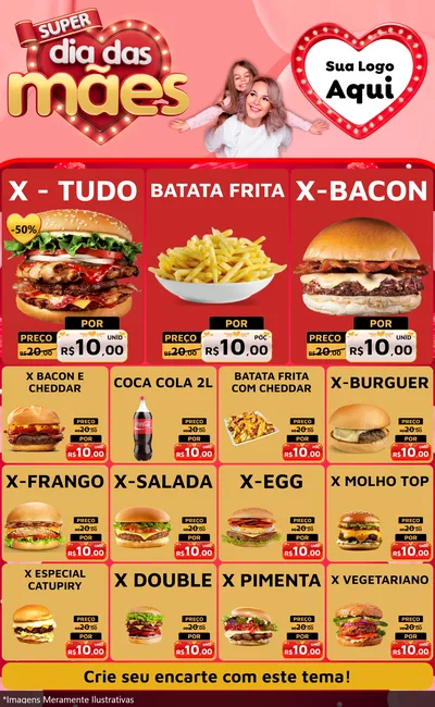 Modelo de Encarte para Encarte Grande com o tema Super Dia Das Mães para Hamburgueria