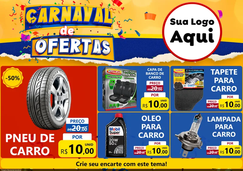 Modelo de Encarte para Encarte A4 Horizontal com o tema Carnaval de Ofertas para Auto peças