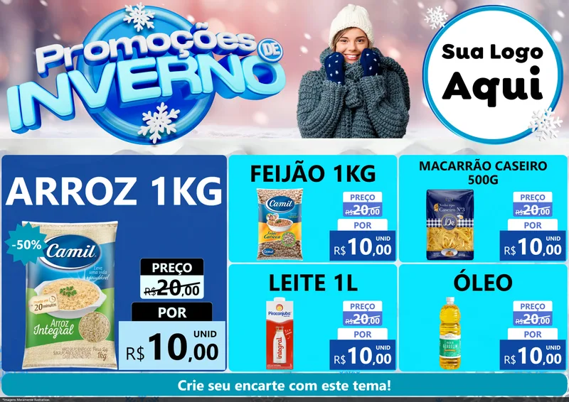 Modelo de Encarte para Encarte A4 Horizontal com o tema Promoções de Inverno para Supermercado