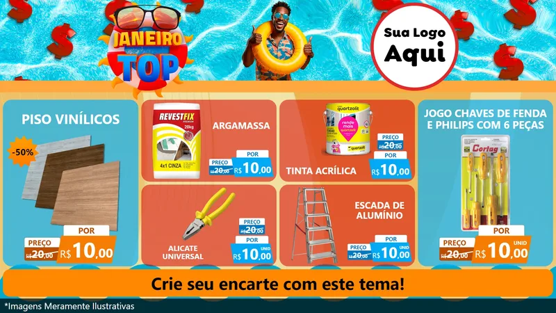 Modelo de TV para TV Horizontal com o tema Janeiro Top para Material para Construção