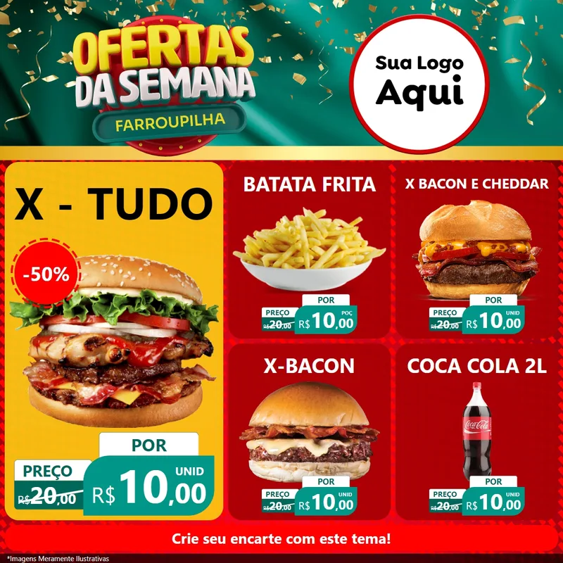 Modelo de Rede Social para Feed Facebook com o tema Ofertas da Semana Farroupilha para Hamburgueria