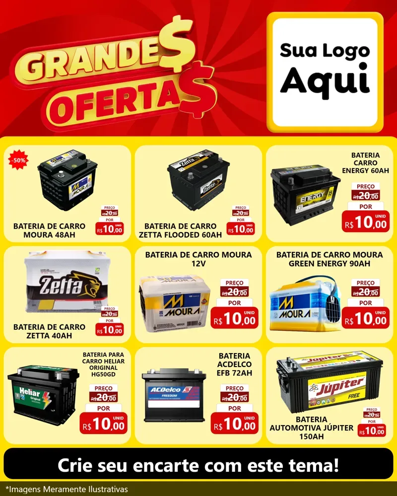 Modelo de Rede Social para Feed Instagram com o tema Grandes Ofertas para Baterias Elétricas