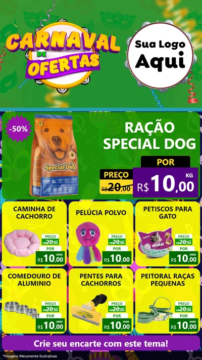 Modelo de Rede Social para Stories com o tema Carnaval de Ofertas para Pet Shop