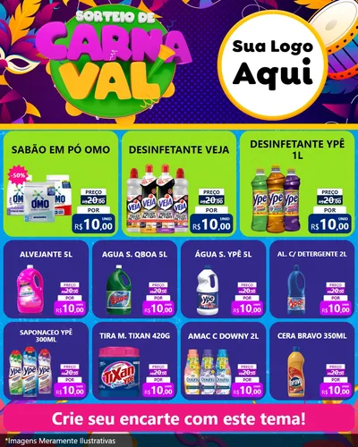 Modelo de Rede Social para Feed Instagram com o tema Sorteio de Carnaval para Produtos de Limpeza