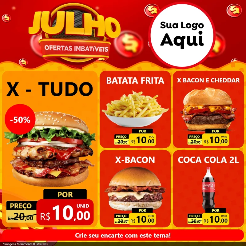 Modelo de Rede Social para Feed Facebook com o tema Julho Ofertas Imbatíveis para Hamburgueria