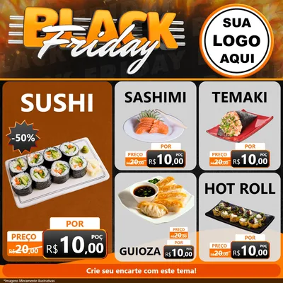 Modelo de Rede Social para Feed Facebook com o tema Black Friday para Comida japonesa