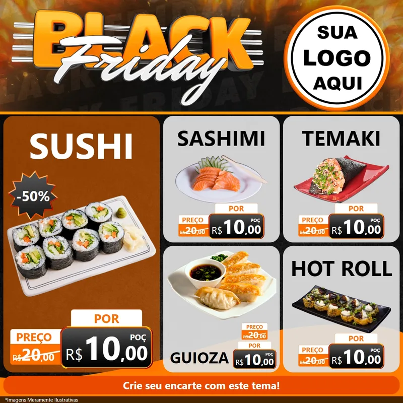 Modelo de Rede Social para Feed Facebook com o tema Black Friday para Comida japonesa