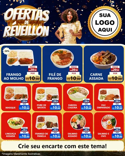 Modelo de Rede Social para Feed Instagram com o tema Ofertas de Réveillon para Restaurante