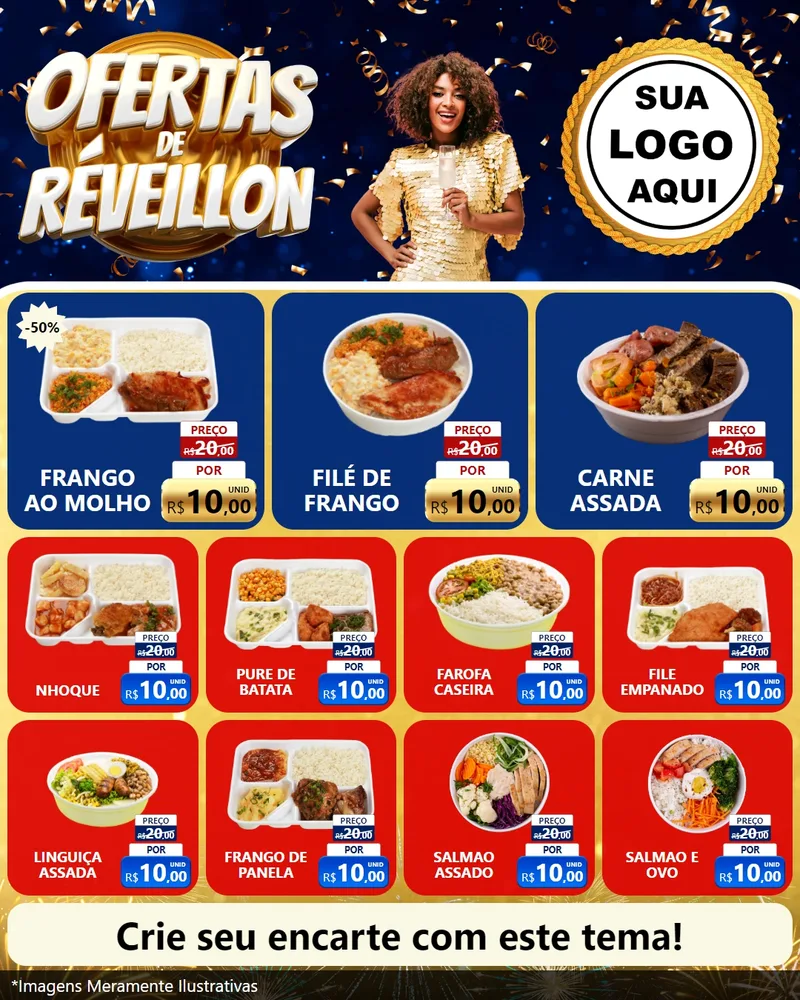 Modelo de Rede Social para Feed Instagram com o tema Ofertas de Réveillon para Restaurante