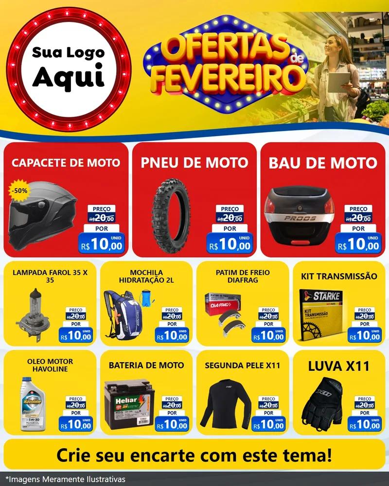 Modelo de Rede Social para Feed Instagram com o tema Ofertas de Fevereiro para Moto peças