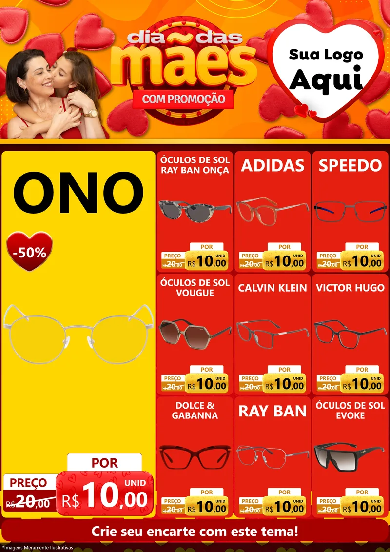 Modelo de Encarte para Encarte A4 Vertical com o tema Dia das Mães com Promoção para Óticas