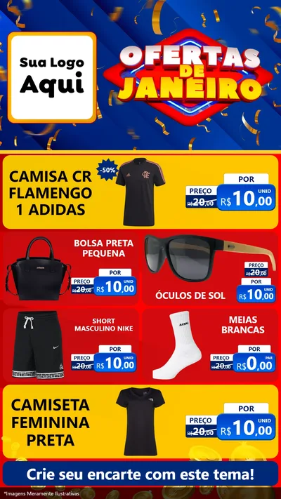 Modelo de TV para TV Vertical com o tema Ofertas de Janeiro para Roupas e acessórios