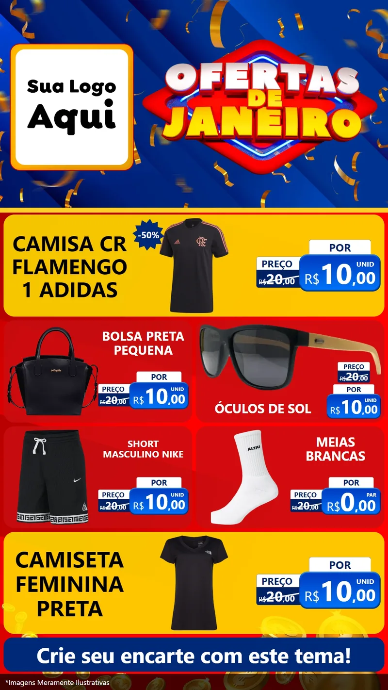 Modelo de TV para TV Vertical com o tema Ofertas de Janeiro para Roupas e acessórios