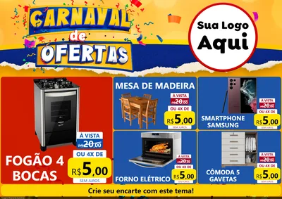 Modelo de Encarte para Encarte A4 Horizontal com o tema Carnaval de Ofertas para Móveis e Eletro