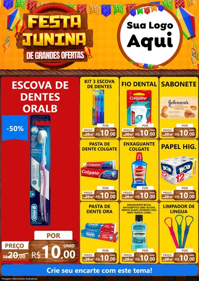 Modelo de Encarte para Encarte A4 Vertical com o tema Festa Junina de Grandes Ofertas para Higiene Pessoal