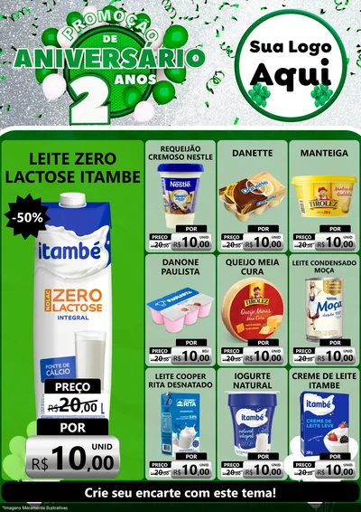 Modelo de Encarte para Encarte A4 Vertical com o tema Promoção de Aniversário - 2 Anos para Frios e Laticínios