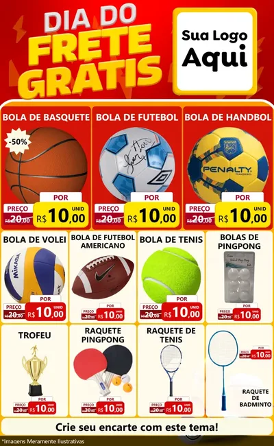 Modelo de Encarte para Encarte Grande com o tema Dia do Frete Grátis para Artigos Esportivos