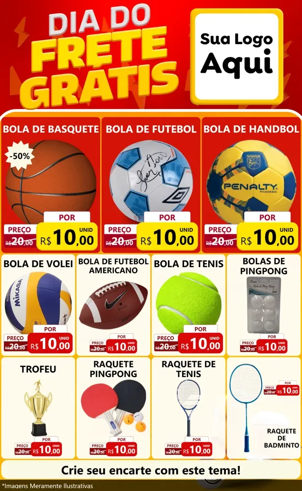 Modelo de Encarte para Encarte Grande com o tema Dia do Frete Grátis para Artigos Esportivos
