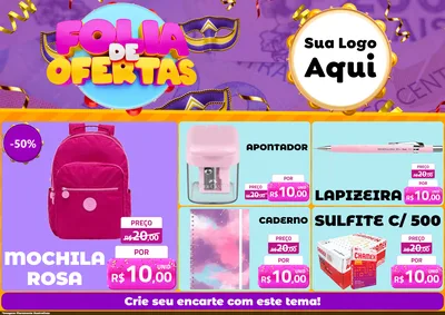 Modelo de Encarte para Encarte A4 Horizontal com o tema Folia de Ofertas para Papelaria