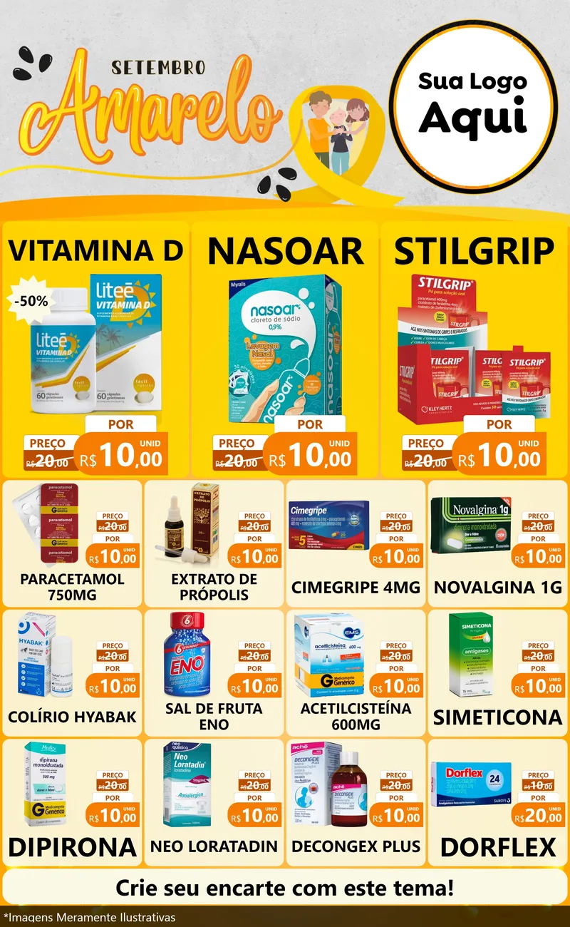 Modelo de Encarte para Encarte Grande com o tema Setembro Amarelo para Farmácia