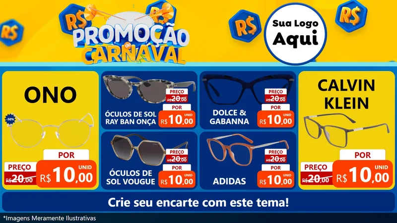 Modelo de TV para TV Horizontal com o tema Promoção de Carnaval para Óticas