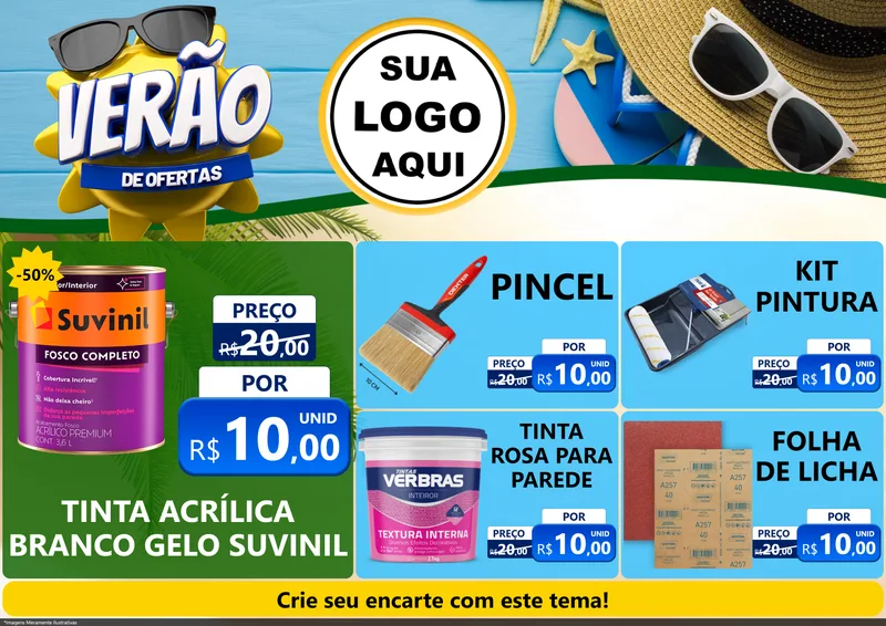 Modelo de Encarte para Encarte A4 Horizontal com o tema Verão de Ofertas para Tintas e Ferramentas