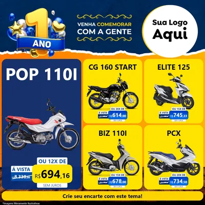 Modelo de Rede Social para Feed Facebook com o tema Um Ano de Aniversário para Concessionaria de Motos