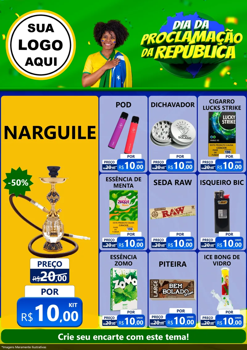 Modelo de Encarte para Encarte A4 Vertical com o tema Dia Da Proclamação Da República para Tabacaria