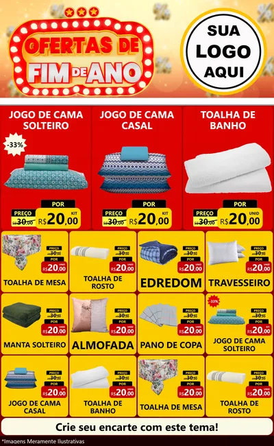 Modelo de Encarte para Encarte Grande com o tema Ofertas de Fim de Ano para Cama, Mesa e Banho