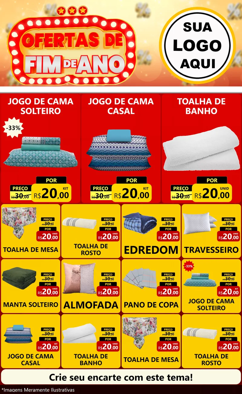 Modelo de Encarte para Encarte Grande com o tema Ofertas de Fim de Ano para Cama, Mesa e Banho