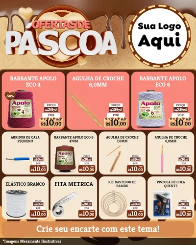 Modelo de Rede Social para Feed Instagram com o tema Ofertas de Páscoa para Armarinho e Aviamentos